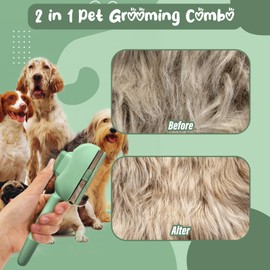 Viiotu Upgrade Pet Hair Remover Comb, One Click Self Clean Dog & Cat Brush Smooth Teeth for Safe Massage, Long Teeth Remove Underfur & Lice, Dual - Length Teeth Untangle for Dog Cat