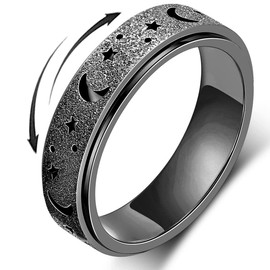 AmorArtSky Spinner Ring for Women: Anxiety Ring for Women Men, Titanium Stainless Steel Spinner Ring, 5 Colors, 6MM, Size 9, Fidget Ring, Moon Star, Hollow Outer-Black