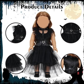 18 Inch Doll Clothes and Accessories 6 Pcs American 18 Inch Girl Doll Clothes Set Include Black Dress Socks Eye Mask Headband Neck Strap Sticker Halloween Baby Doll Clothes for Girls
