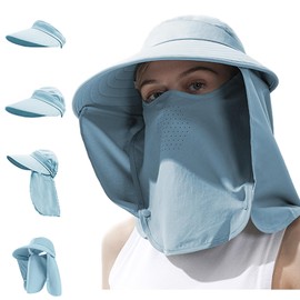Women's UPF+50 Sun Visor Hat Detachable Flap Wide Brim UV Protection Hats Breathable Face Neck Flap Cover Outdoor, Blue, One Size