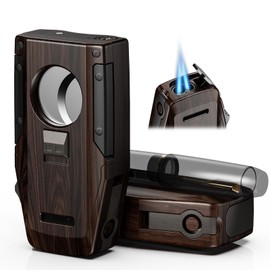 Dual Jet Torch Lighter, with Holder, Built-in Multi-use Tool, All-in-one Multifunctional Accessories Gifts for Men, Windproof Adjustable Butane Refillable Lighters for Travel (Without Gas)