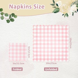 100 Pcs Pink Gingham Napkins Scalloped Plaid Cocktail Napkins Folded 5 x 5 Inches Dessert Disposable Napkins for Dinner Wedding Birthday Party