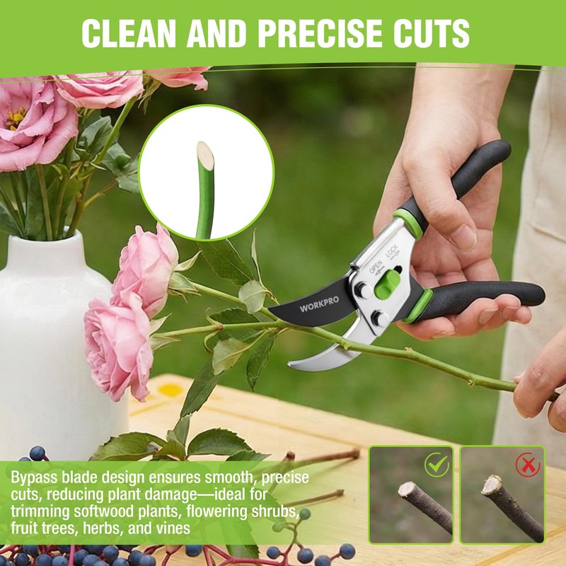 WORKPRO 8.5" Bypass Pruning Shears, Garden Shears with Non-Slip Grip