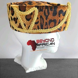 Mobutu Leopard Print Hat Lace Designed Traditional Men hats, African men native foldable velvet hat igbo caps African Leopard Print Hats