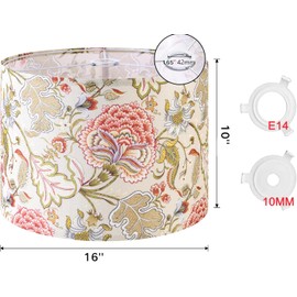 GO&SO 1 Pack Floral Large Drum Lamp Shade,16" x16" x10", 1.65" Spider E27 Base, Printed Pattern Design, DIY Assembly with Multi-Adapter (E14/10mm), Perfect for Table/Floor Lamps/Pendant Lighting