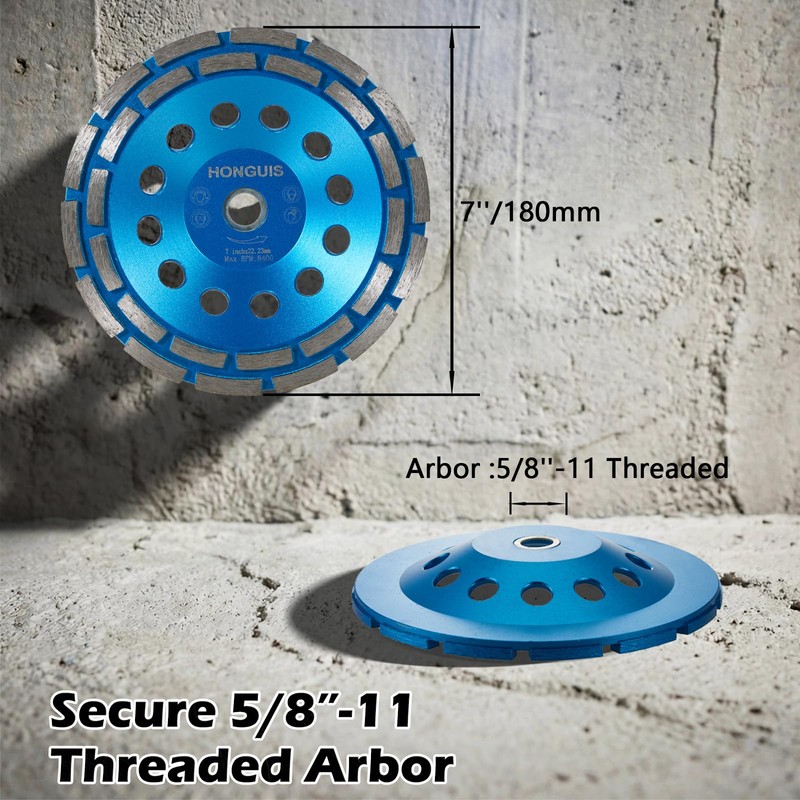 HONGUIS 7 inch Concrete Grinding Wheel,7/8"-5/8" Threaded Arbor Diamond Cup