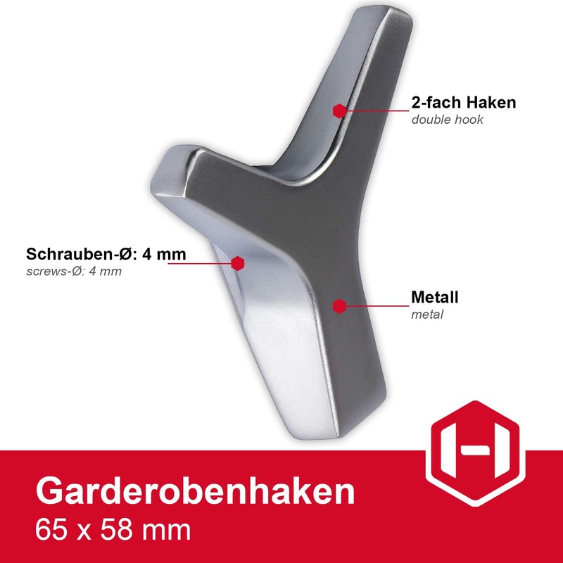 Gedotec Marion Double Coat Hook Square Matt Chrome Coat Hook