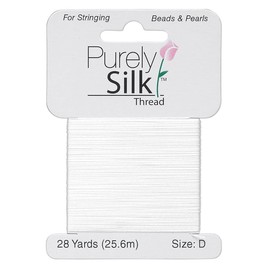 Purely Silk Simply Silk Beading Thread Cord Size D White 0.012 Inch 0.34mm 28 Yards Card for Stringing Weaving Knotting Kumihimo
