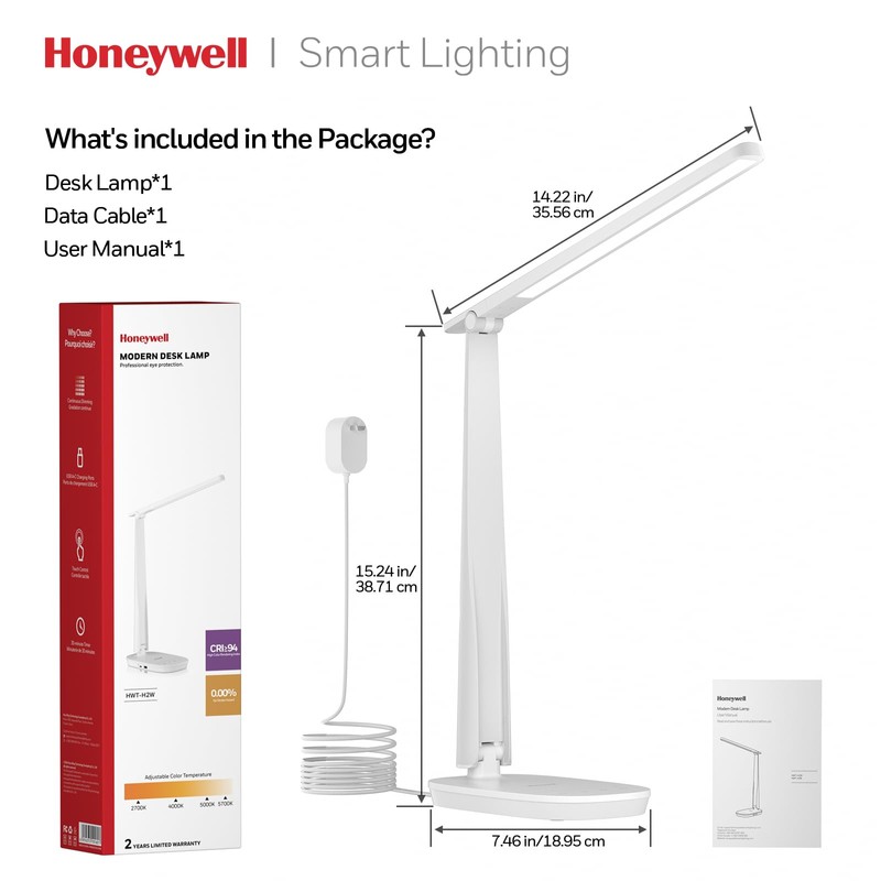 Honeywell LED Desk Lamp for Home Office, Eye-Caring Light with
