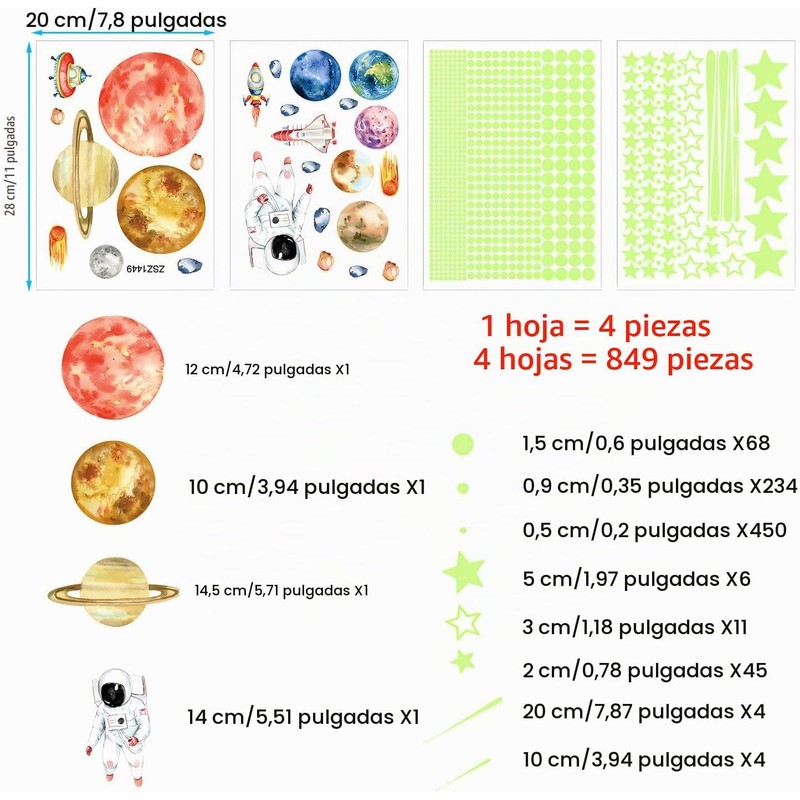 Estrellas Fluorescentes para Techo, 849 pzas Reutilizables y Autoadhesivas, Estrellas