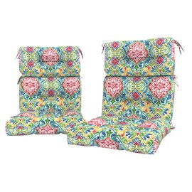 LVTXIII Outdoor Seat/Back Chair Cushion Patio Tufted High Back Cushion, Seasonal Replacement Rocking Chair Cushion with Ties, 22” W x 20D”, Set of 2, Damask Red