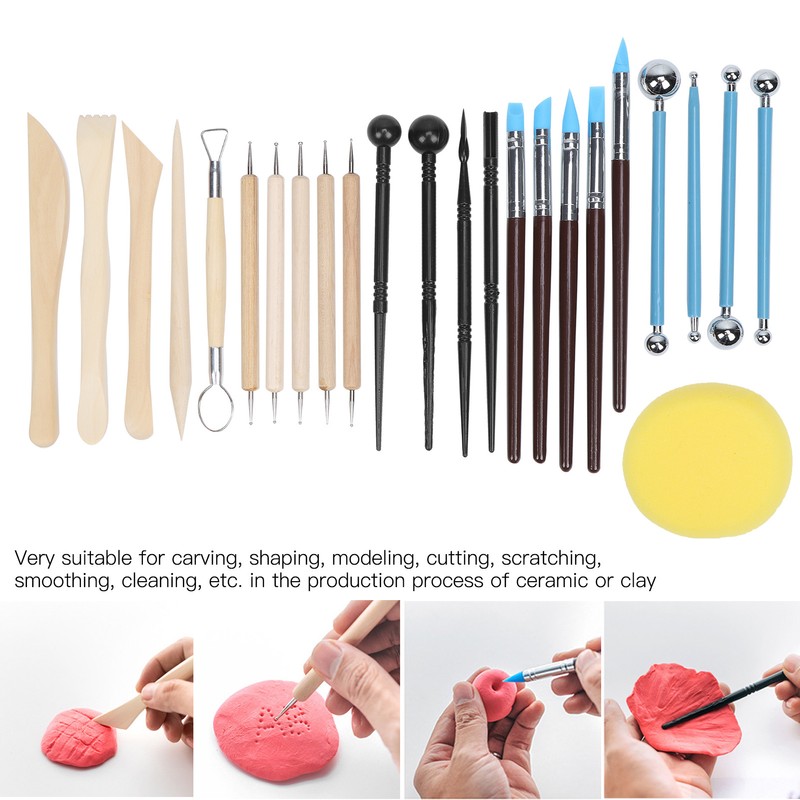 25Pcs Pottery Tools Clay Sculpting Dotting Pens Fondant Ball Stick