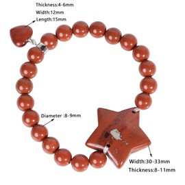 SUNYIK 8-9mm Natural Red Jasper Crystal Beaded Strand Bracelet for Women Men Polished Stone Beads Bracelet with Star & Heart Charm