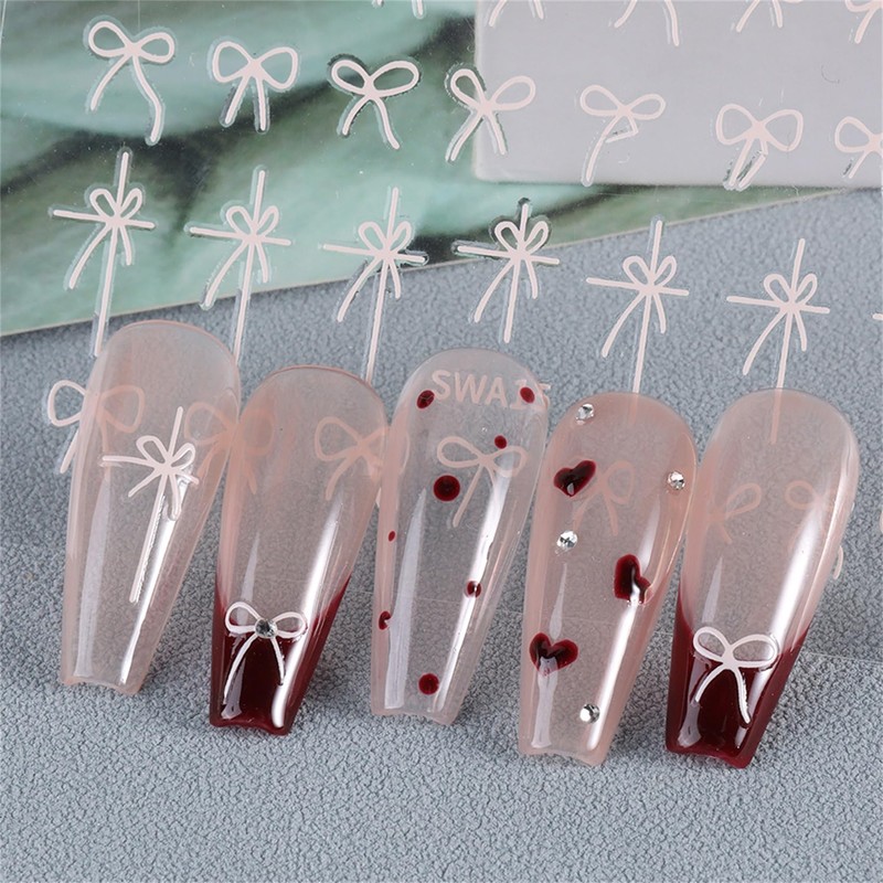 TailaiMei Bow Nail Stickers, 3D Design Self-Adhesive Nail Art Decals