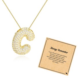 Gold Necklace Women Rhinestone Initial Necklace for Women Bubble Letter Necklace Gold Pendants Cute Stuff Trendy Christmas Gifts for Women