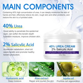 WANJAO Urea Cream 40% with 2% Salicylic Acid 3.05oz, Foot and Hand Cream with Shea Butter, Tea Tree and Aloe Vera for Dry and Cracked Hands and Feet Care-100g