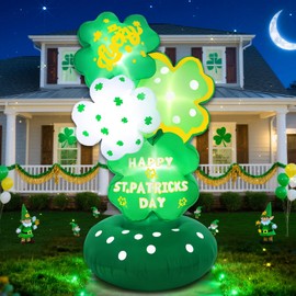 Halfjuly 5.6FT St Patricks Day Inflatables – Inflatable Shamrock Tower with Layered Four-Leaf Clover Design, Festive Lucky St. Patrick’s Day Decorations Outdoor, Magical Green Yard Display