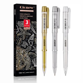 Qionew 3 Colors Gel Pen Set - White, Gold and Silver .1mm Extra Fine Point Pens Gel Ink Pens Opaque Archival Ink Pens for Black Paper Drawing, Sketching, Illustration, Card Making, Bullet Journaling