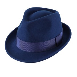 Home Prefer Men's Wool Felt Winter Hat Short Brim Fedora Hat (US, Numeric, 7 1/8, Royal Blue)