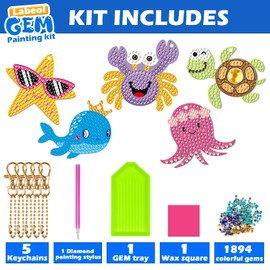 Labeol Arts and Crafts for Kids Ages 8-12 - Creat Your Own GEM Keychains-5D Diamond Art by Numbers GEM Art Kits for Kids Girls Toddler Crafts Age 6-7 6-8 10-12 (Ocean)