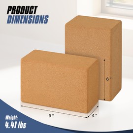 MADOG Cork Yoga Blocks 2 Pack, 9"x6"x4" High Density Natural Cork Yoga Equipment for Stretching Flexibility Balance Fitness Pilates