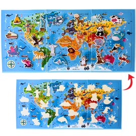 World Map Magnetic Puzzle, Animal Puzzle pegboard toy, farm animals, wild animals, transport vehicles, sea animals of the world, Learning Resources, Educational Toys, Toys for 3 year old