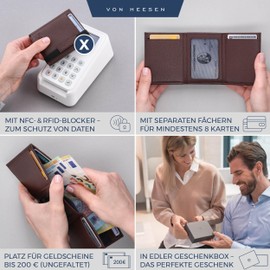 VON HEESEN slim wallet, dark brown, With mini coin compartment