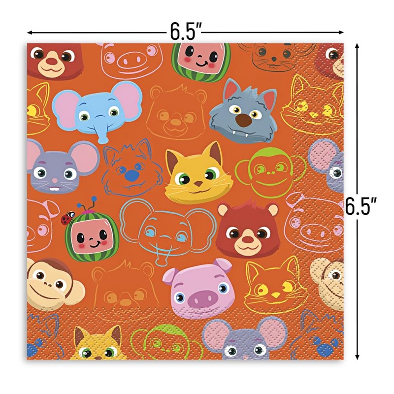 Unique Square Multicolor Cocomelon Luncheon Napkins - 6.5" x 6.5"