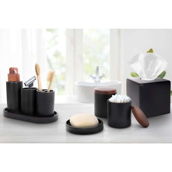 9-Piece Bathroom Accessories Set with Elegant Wood Lids – Bathroom