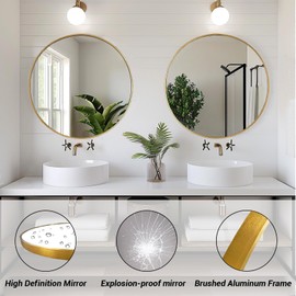 Sunniry Gold Circle Mirror, Round Mirror 20 inch, Round Gold Mirror Metal Frame, Round Wall Mirrors for Bathroom, Bedroom, Living Room, Entryway.