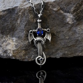 Dragon Silver Pendant, Dragon Necklace For Men, Animals Necklace, Chain Men's Necklace, 925K Solid Sterling Silver Necklace, Sterling Silver, Cubic Zirconia