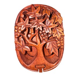 Jewelry puzzle box, Hand-Carved Suar Wood Tree Leaf Box, Decorative