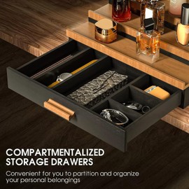 Wooden Cologne Organizer for Men, 4 Tier of Elevated Cologne Display Shelf with Drawer Storage Perfume Organization and Storage Display Risers,Great Gift for Man (Wood+Balck)