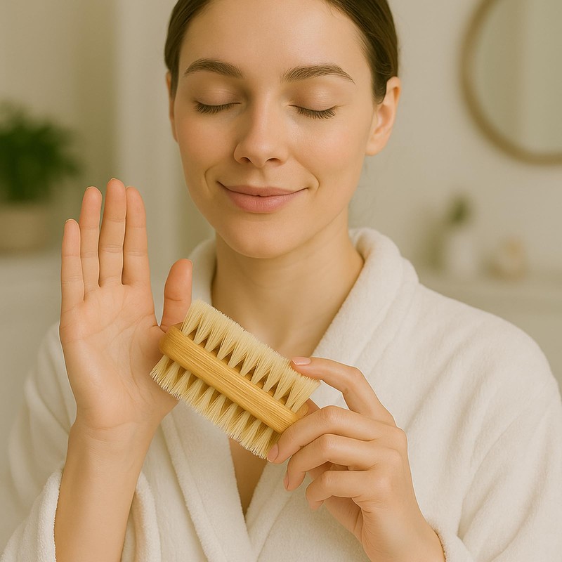 Relumins Dual Sided Nail Brush Bamboo Handle Bristle Exfoliating Tool