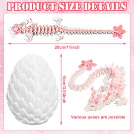 UOY 3D Print Dragon, Movable Dragon Egg Toy, Movable Cherry Blossom Dragon & 3D Printed Egg, Dragon Egg with Dragon, 3D Dragon in Egg, for Home, Living Room, Children, Lotus