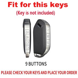 TECART 9 Button Zinc Alloy Key Fob Cover Fit For 2023 2024 Kia Telluride Remote key Case with Leather Keychain Black