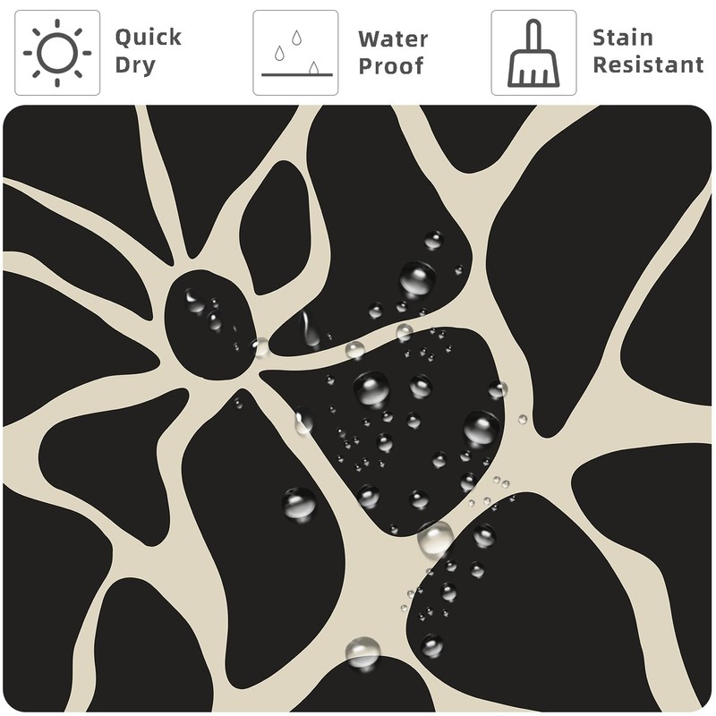 Black Floral Mid Century Shower Curtain, 36x72 Inch Waterproof Polyester