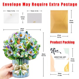 GREETING ART Pop Up Flower Bouquet Card, Daisies, Paper Flower Bouquet 3D Popup Greeting Cards for Birthday, Mother's Day, Valentines Day, Anniversary, Get Well Gifts for Women