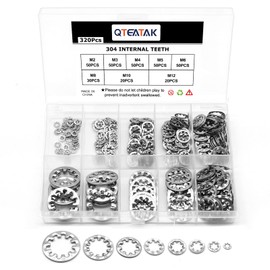 QTEATAK 320Pcs Lock Washers 304 Stainless Steel Internal Star Washer, 8 Sizes Tooth Washer Wave Spring Washer Assortment Kit M2.5 M3 M4 M5 M6 M8 M10 M12, Silver