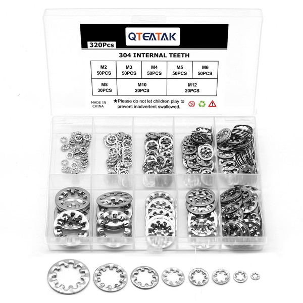 QTEATAK 320Pcs Lock Washers 304 Stainless Steel Internal Star Washer,