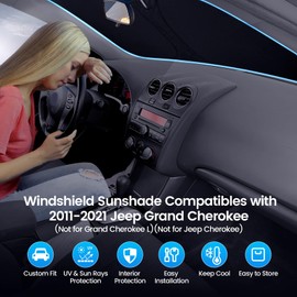 Rilsen Windshield Sun Shade for 2011-2021 Jeep Grand Cherokee(NOT for Grand Cherokee L)(Not for Jeep Cherokee) Thicken 4-Layer Foldable Front Window Sunshade Cover Sun Visor Protector Block UV Rays