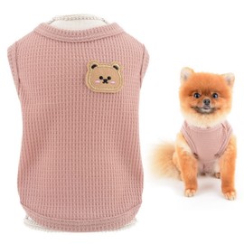 SMALLLEE_LUCKY_STORE Cute Bear Waffle Knit Tank Top Puppy T-shirt for Small Dogs Cats Boy Girl Stretchy Tee Shirt Vest Yorkie Chihuahua Pet Summer Clothes,Pink,XL