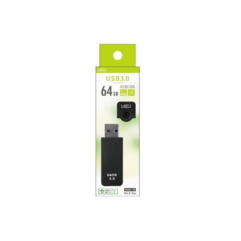 LAZOS 64GB Cap USB Flash Memory (Black)