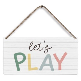 Huester Play Sign - Wooden Plaque, Kids' Playroom Wall Decor, Boho Style, 12x6 Inches
