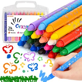 Crayons for Toddlers Washable, 24 Colors Non Toxic Jumbo Gel Crayons for Toddlers 1-3 and Kids ages 4-8, Adult Coloring journaling, Silky Smooth Art Supplies for Preschool, Ideal Gift for Girls