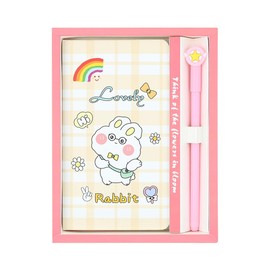 2 in 1 Rabbit Stationery Gift Box Set Includes 1 Pcs Rabbit Bunny Notebook Pocket Journal Hardcover Writing Notepad Diary and 1 Pcs Pen Gift for Birthday Christmas Kids Study Office School Supplies