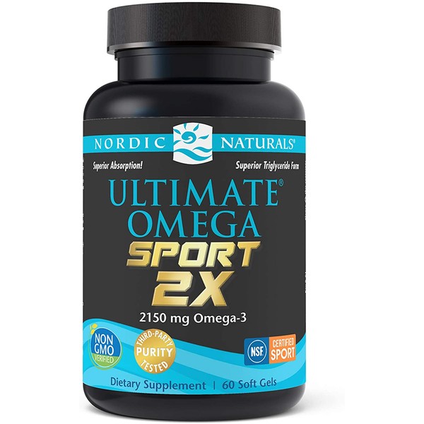 Nordic Naturals Ultimate Omega Sport 2X, Lemon Flavor - 2150 mg Omega-3 - 60 Soft Gels - NSF Certified Fish Oil with EPA & DHA - Heart & Muscle Health, Recovery - Non-GMO - 30 Servings
