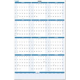 2028 Sky Blue Wet & Dry-Erasable Vertical Wall Calendar 36h x24w with next year planner area - Complete with marker and eraser