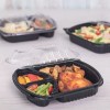 Karat 36oz PP Plastic Microwaveable Black Take Out Box, 3-compartments
