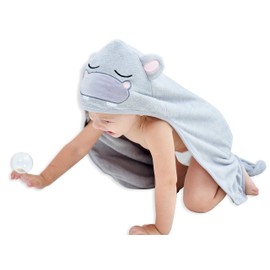 HIPHOP PANDA Hooded Towel - Rayon Made from Bamboo, Bath Towel with Bear Ears for Newborn, Babie, Toddler, Infant - Absorbent Large Baby Towel - Hippo, 37.5 x 37.5 Inch